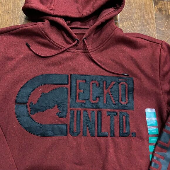 Ecko Unltd. Vintage Y2K NWT Pullover Maroon Black Hoodie Mens Size Large - Picture 2 of 8